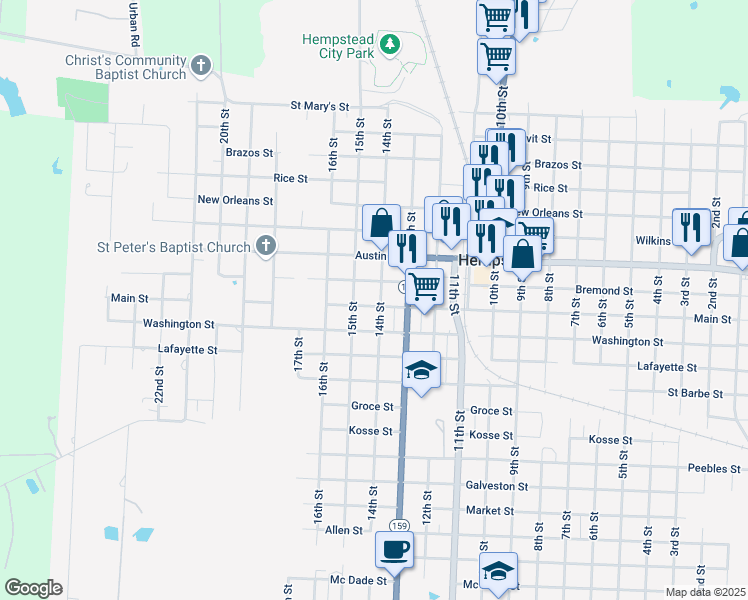 map of restaurants, bars, coffee shops, grocery stores, and more near 935 14th Street in Hempstead
