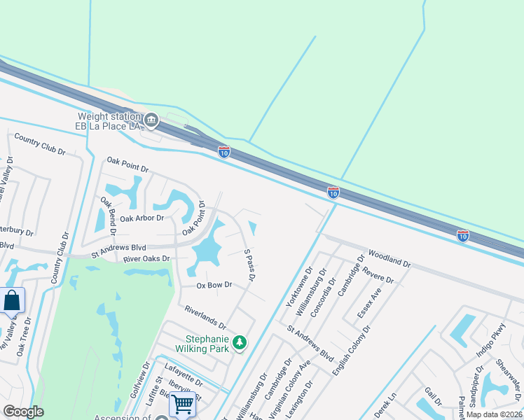 map of restaurants, bars, coffee shops, grocery stores, and more near 100 Basin Street in LaPlace