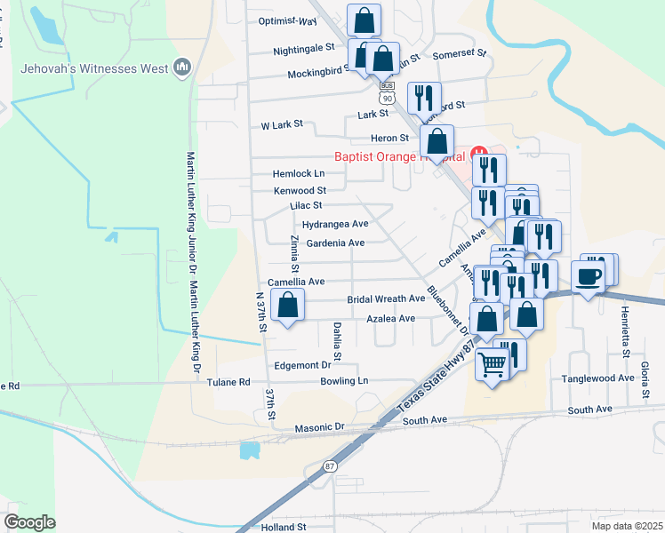 map of restaurants, bars, coffee shops, grocery stores, and more near 507 Crepe Myrtle Avenue in Orange