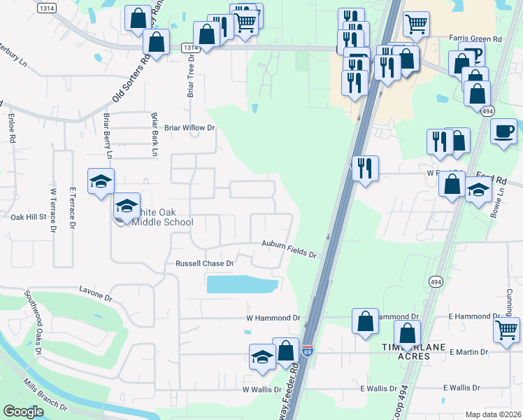 map of restaurants, bars, coffee shops, grocery stores, and more near 21399 Hunter Hart Drive in Porter