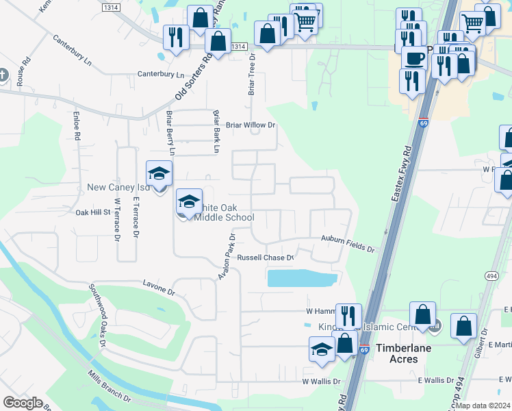 map of restaurants, bars, coffee shops, grocery stores, and more near 21271 Lily Springs Drive in Porter