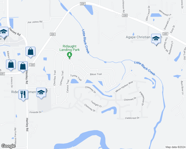 map of restaurants, bars, coffee shops, grocery stores, and more near 2955 Biloxi Trail in Middleburg