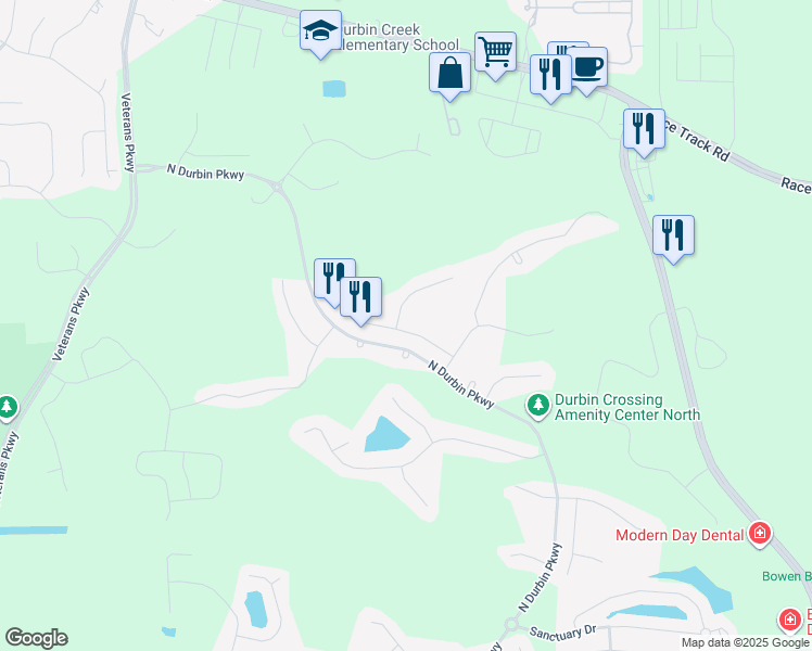 map of restaurants, bars, coffee shops, grocery stores, and more near 1701 Pennan Place in Saint Johns