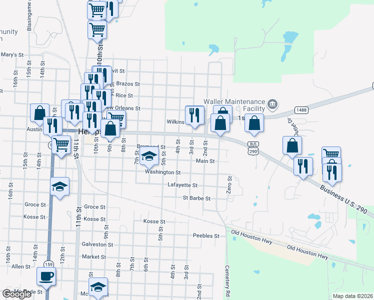 map of restaurants, bars, coffee shops, grocery stores, and more near 905 3rd Street in Hempstead