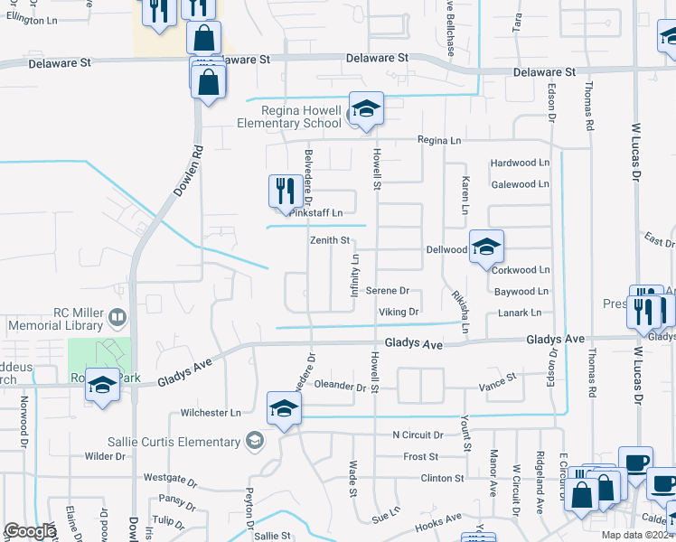 map of restaurants, bars, coffee shops, grocery stores, and more near 1550 Continental Lane in Beaumont