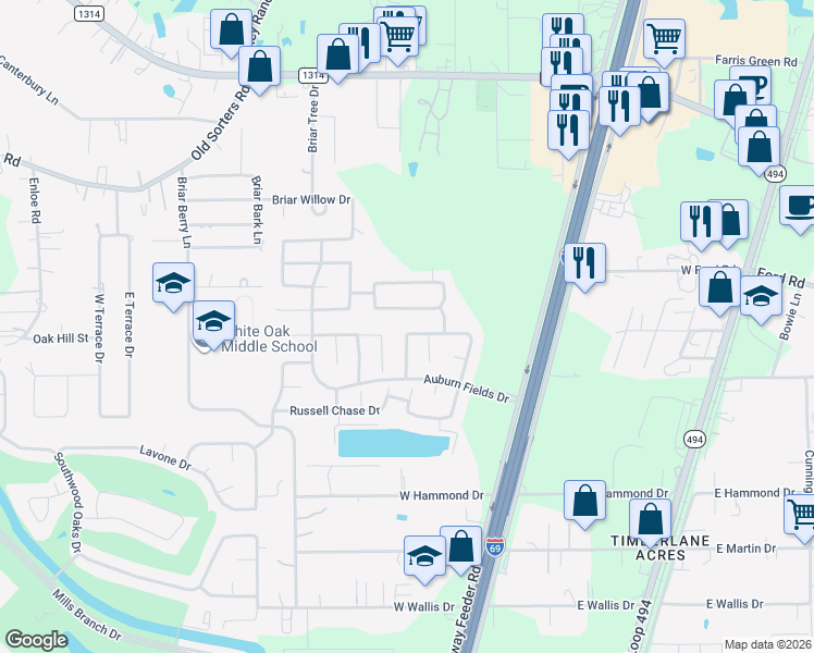 map of restaurants, bars, coffee shops, grocery stores, and more near 21399 Hunter Hart Drive in Porter