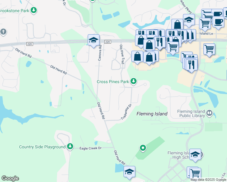 map of restaurants, bars, coffee shops, grocery stores, and more near 2179 Deer Run Lane in Orange Park