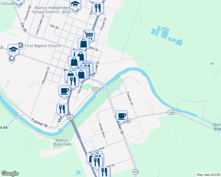 map of restaurants, bars, coffee shops, grocery stores, and more near in Blanco