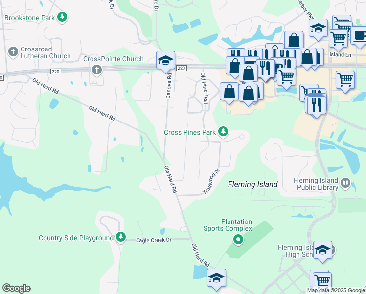 map of restaurants, bars, coffee shops, grocery stores, and more near 2172 Deer Run Lane in Orange Park