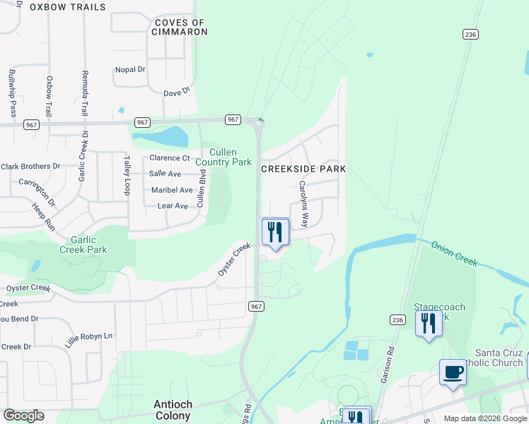 map of restaurants, bars, coffee shops, grocery stores, and more near 101 Devon's Cove in Buda