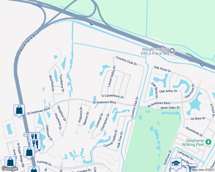 map of restaurants, bars, coffee shops, grocery stores, and more near 2222 Laurel Valley Drive in LaPlace