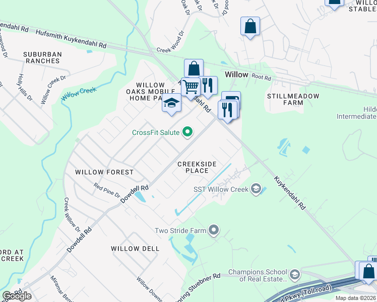 map of restaurants, bars, coffee shops, grocery stores, and more near 8126 Rushing Stream Court in Tomball