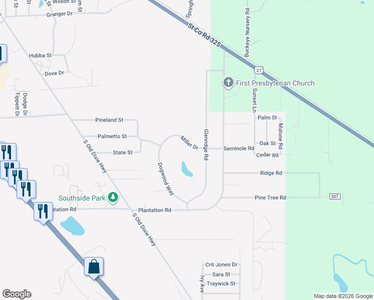 map of restaurants, bars, coffee shops, grocery stores, and more near 304 Dogwood Way in Perry