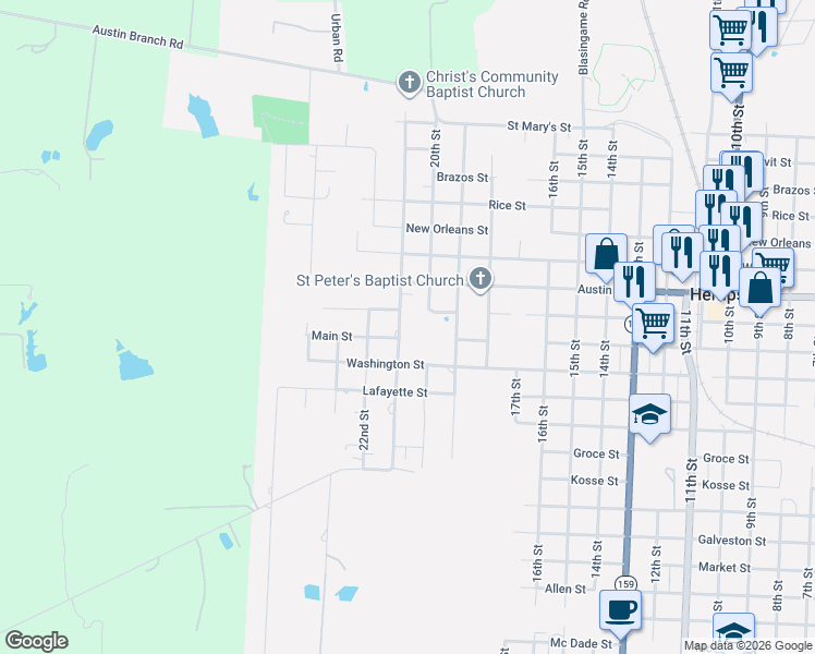 map of restaurants, bars, coffee shops, grocery stores, and more near 1005 21st Street in Hempstead