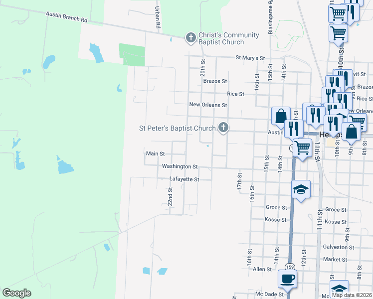map of restaurants, bars, coffee shops, grocery stores, and more near 1005 21st Street in Hempstead