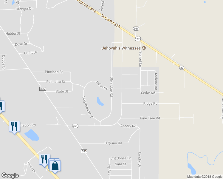 map of restaurants, bars, coffee shops, grocery stores, and more near 401 Glenridge Road in Perry