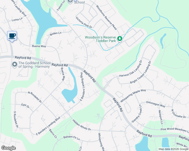 map of restaurants, bars, coffee shops, grocery stores, and more near 27703 Erie Cove Court in Spring