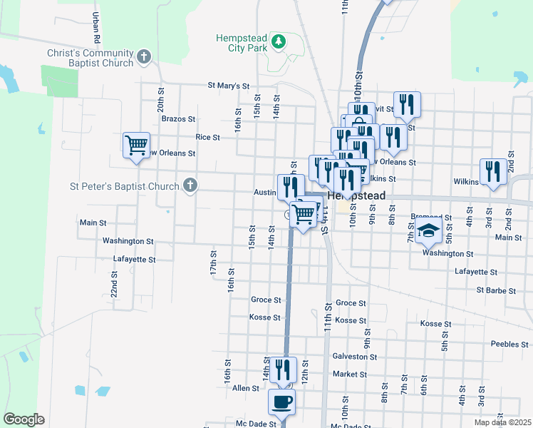 map of restaurants, bars, coffee shops, grocery stores, and more near 935 14th Street in Hempstead