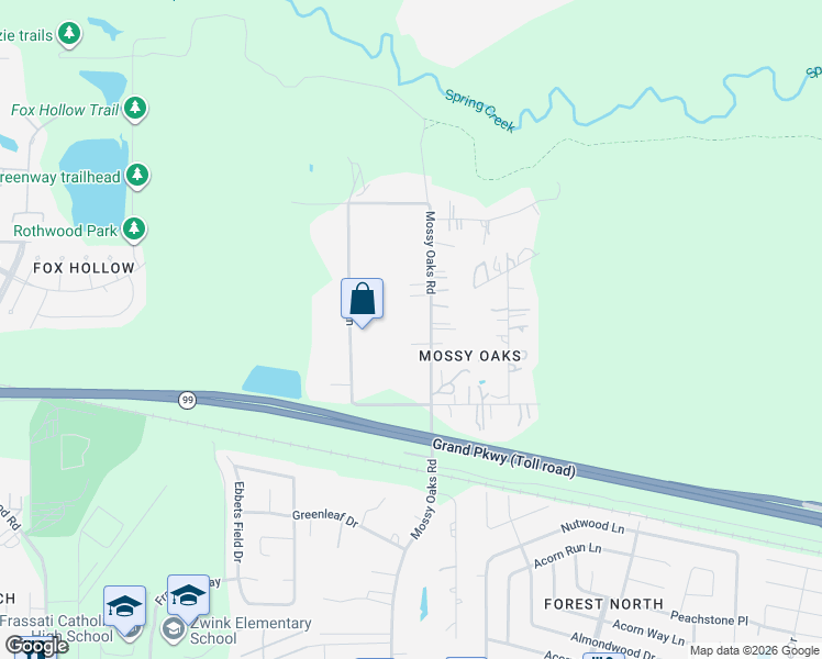 map of restaurants, bars, coffee shops, grocery stores, and more near 22803 Mossy Oaks Road in Spring