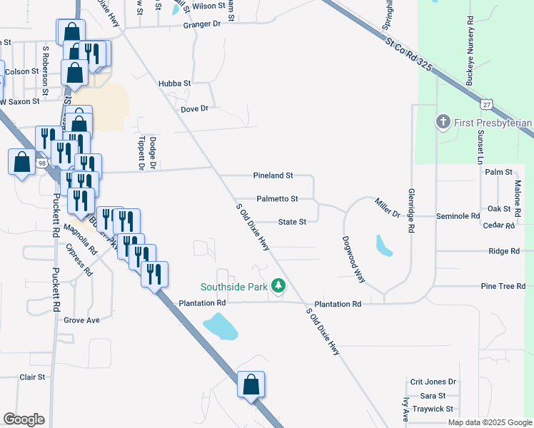 map of restaurants, bars, coffee shops, grocery stores, and more near 2273 South Byron Butler Parkway in Perry