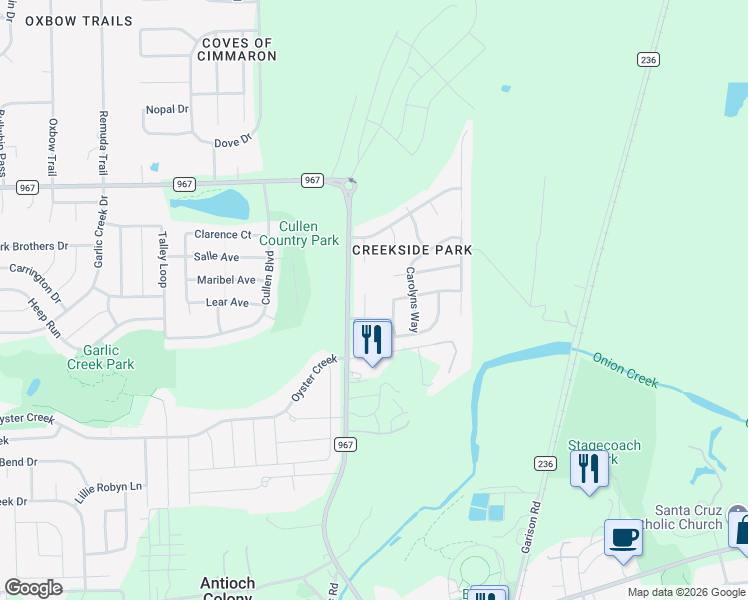 map of restaurants, bars, coffee shops, grocery stores, and more near 101 Devon's Cove in Buda