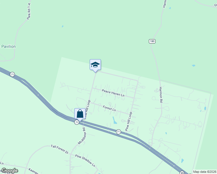 map of restaurants, bars, coffee shops, grocery stores, and more near 120 Peace Haven Lane in Bastrop