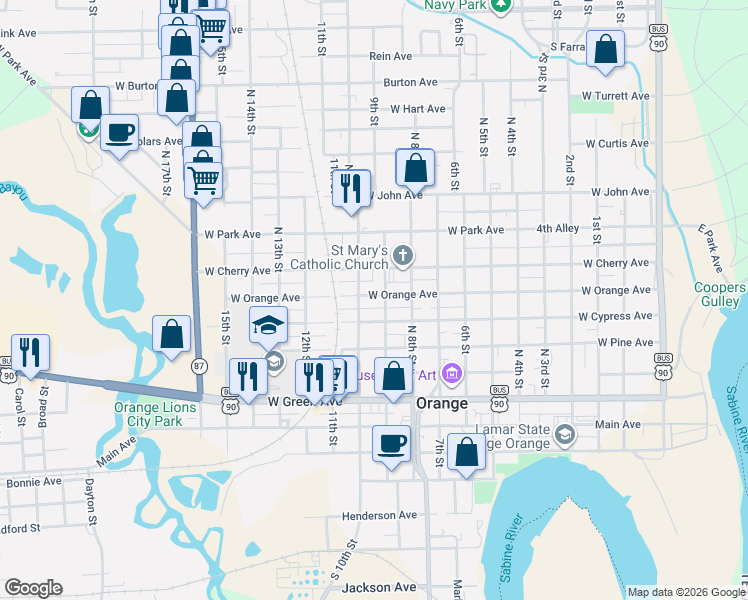 map of restaurants, bars, coffee shops, grocery stores, and more near 1006 West Orange Avenue in Orange