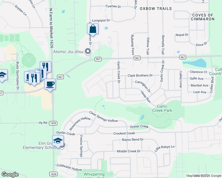 map of restaurants, bars, coffee shops, grocery stores, and more near 224 Pettigrew Path in Buda