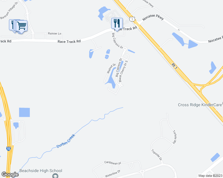 map of restaurants, bars, coffee shops, grocery stores, and more near 716 Spruce Pine Lane in Jacksonville