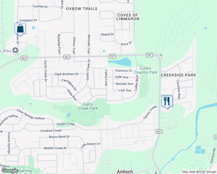 map of restaurants, bars, coffee shops, grocery stores, and more near 424 Clarence Court in Buda