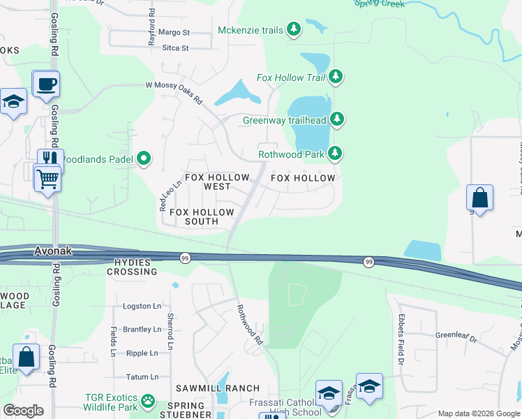 map of restaurants, bars, coffee shops, grocery stores, and more near 22915 Squirrel Tree Street in Spring