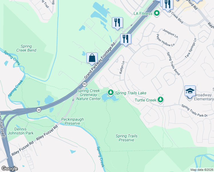 map of restaurants, bars, coffee shops, grocery stores, and more near 28510 Connordale Lane in Spring
