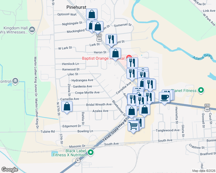map of restaurants, bars, coffee shops, grocery stores, and more near 11 Circle R Street in Orange