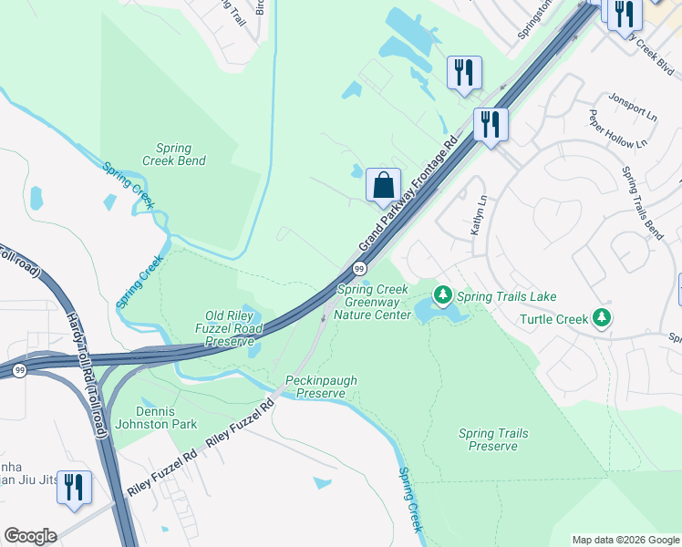 map of restaurants, bars, coffee shops, grocery stores, and more near 1351 Riley Fuzzel Road in Spring