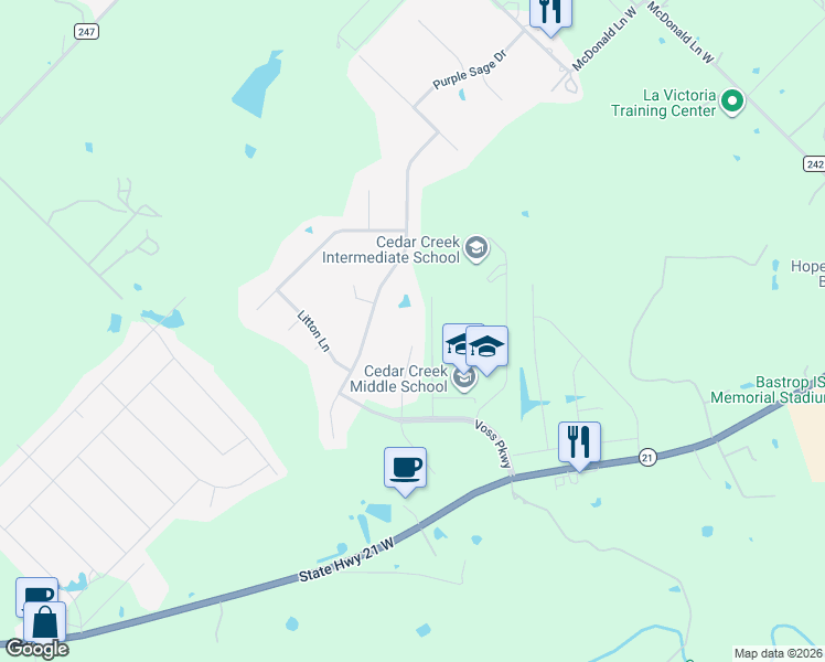 map of restaurants, bars, coffee shops, grocery stores, and more near 136 Wamel Way in Cedar Creek
