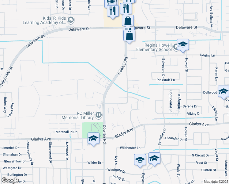 map of restaurants, bars, coffee shops, grocery stores, and more near 2250 Dowlen Road in Beaumont