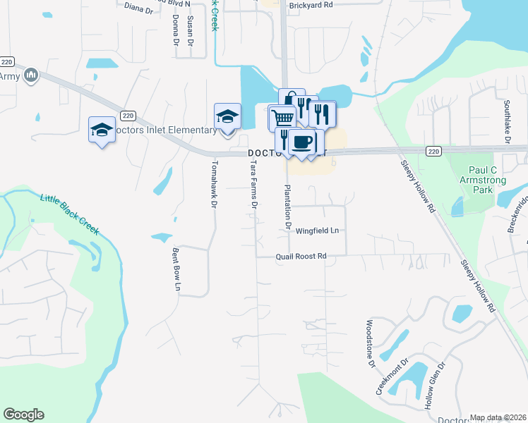 map of restaurants, bars, coffee shops, grocery stores, and more near 600 Plantation Drive in Middleburg