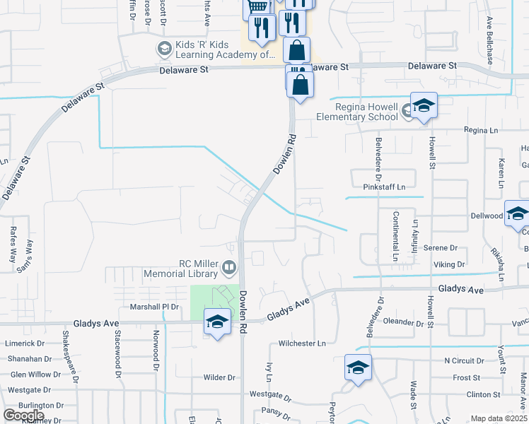 map of restaurants, bars, coffee shops, grocery stores, and more near 2250 Dowlen Road in Beaumont