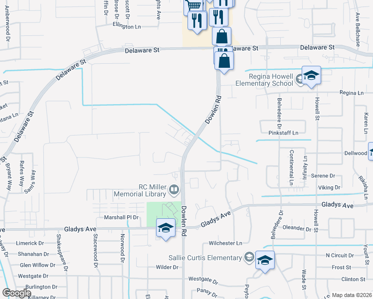 map of restaurants, bars, coffee shops, grocery stores, and more near 2055 Dowlen Road in Beaumont