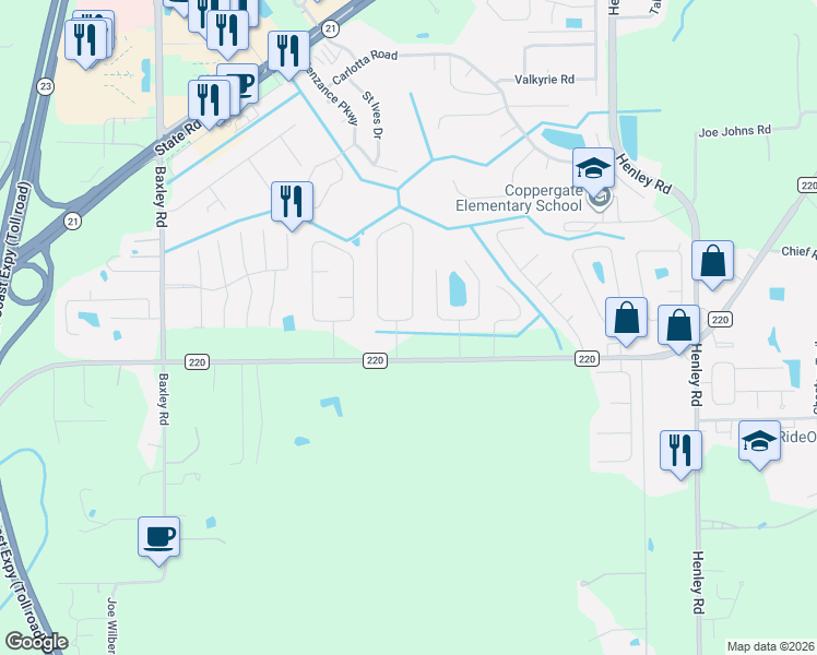 map of restaurants, bars, coffee shops, grocery stores, and more near 1784 Sheraton Lakes Circle in Middleburg