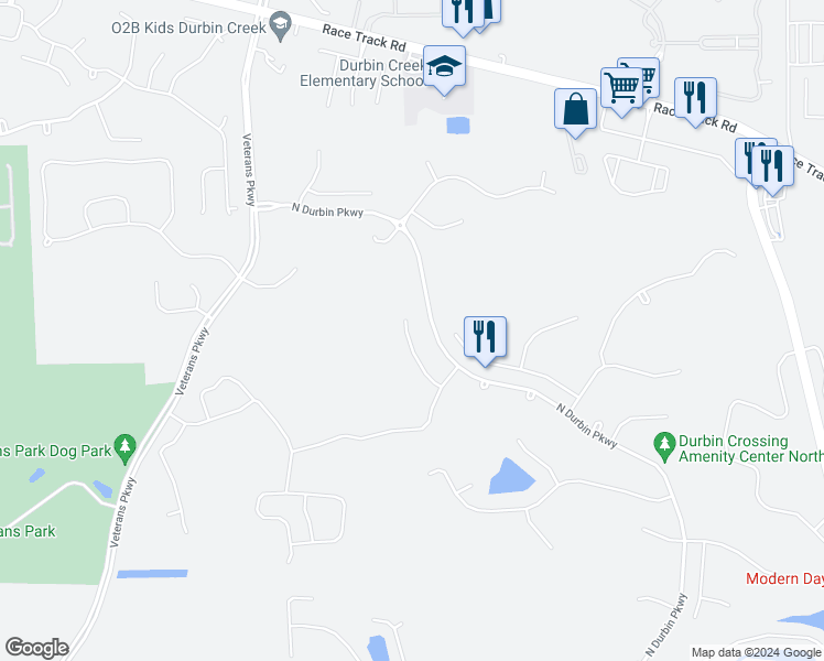 map of restaurants, bars, coffee shops, grocery stores, and more near 1136 Ashfield Way in Saint Johns