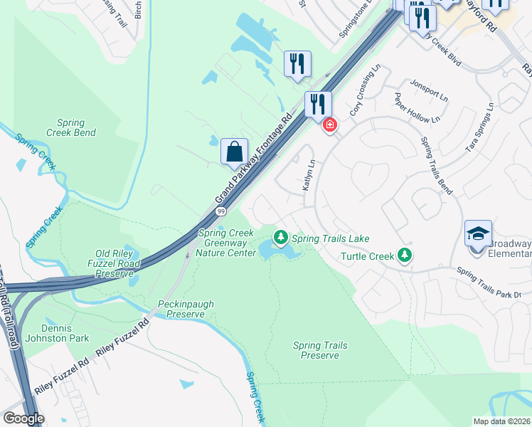 map of restaurants, bars, coffee shops, grocery stores, and more near 1702 Claytons Cove Court in Spring