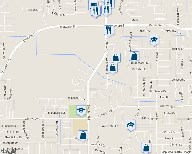 map of restaurants, bars, coffee shops, grocery stores, and more near 2250 Dowlen Road in Beaumont
