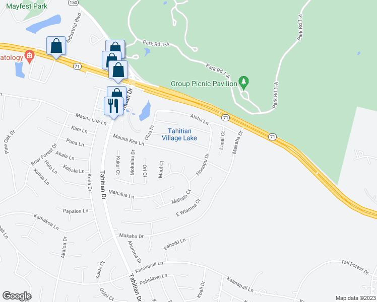map of restaurants, bars, coffee shops, grocery stores, and more near 184 Mauna Kea Lane in Bastrop