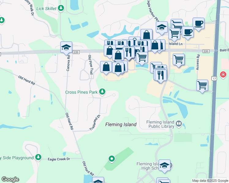 map of restaurants, bars, coffee shops, grocery stores, and more near 1710 Cross Pines Drive in Orange Park