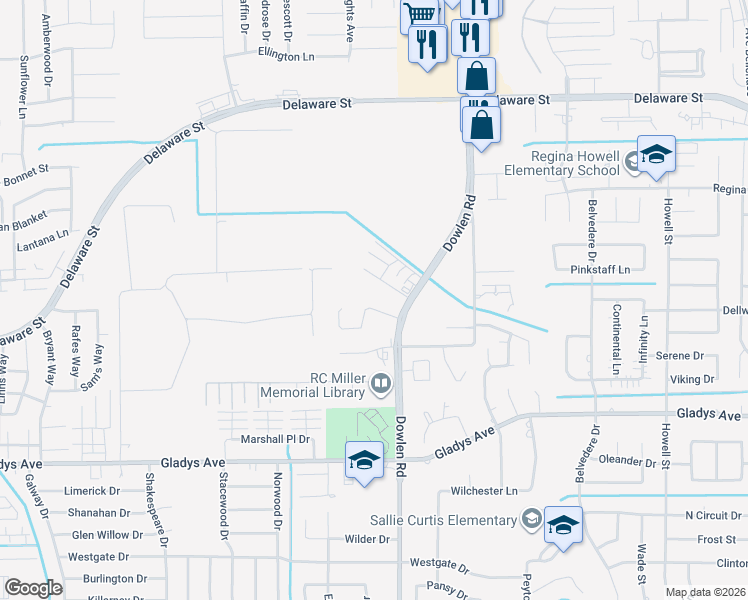 map of restaurants, bars, coffee shops, grocery stores, and more near 2045 Dowlen Road in Beaumont