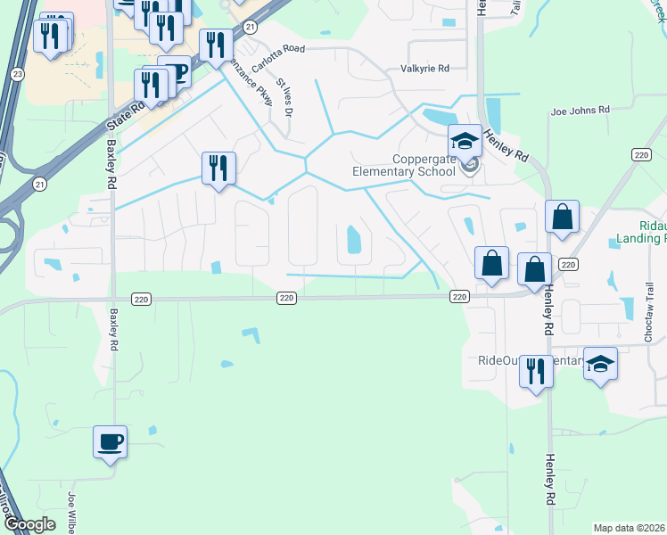 map of restaurants, bars, coffee shops, grocery stores, and more near 2021 Hunters Trace Circle in Middleburg