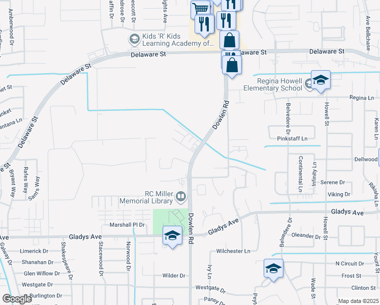 map of restaurants, bars, coffee shops, grocery stores, and more near 2055 Dowlen Road in Beaumont