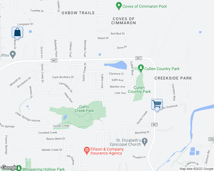 map of restaurants, bars, coffee shops, grocery stores, and more near 424 Clarence Court in Buda