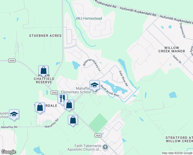 map of restaurants, bars, coffee shops, grocery stores, and more near 10127 Red Tamarack Lane in Tomball
